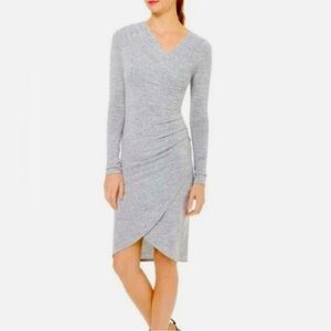 40. Wilfred Free Light Gray Long Sleeve Faux Wrap Dress